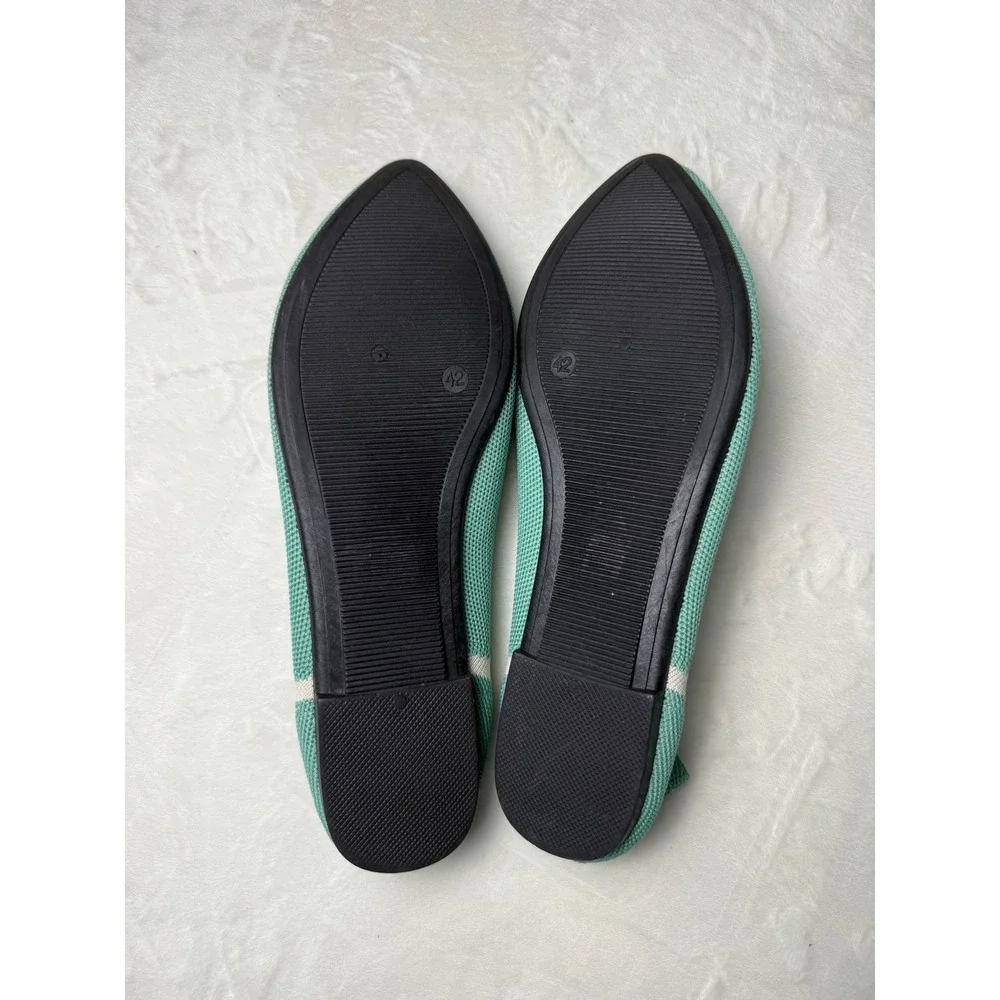 Mint Green Pointed Toe Knit Flats White Trim Slip On Shoes Size 42 Rothy's Dupe
